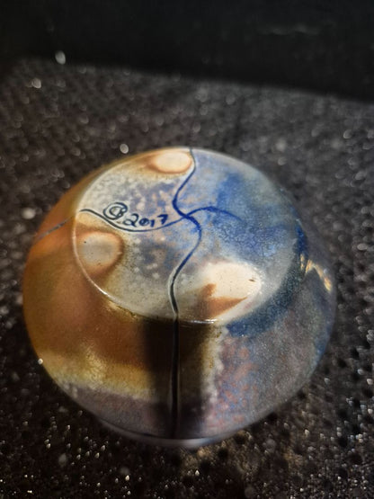Blue/Brown  Handmade Ceramic Cup, 3.25" × 2"