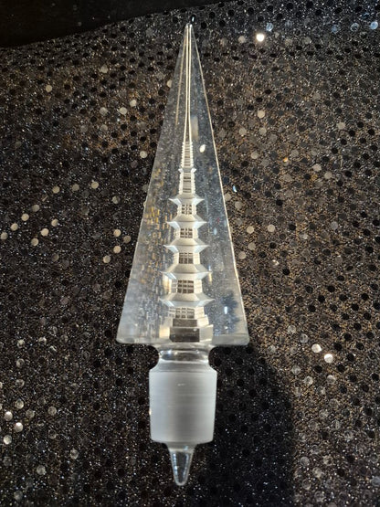 Vintage Crystal Pagoda Perfume Bottle Stopper, 8"