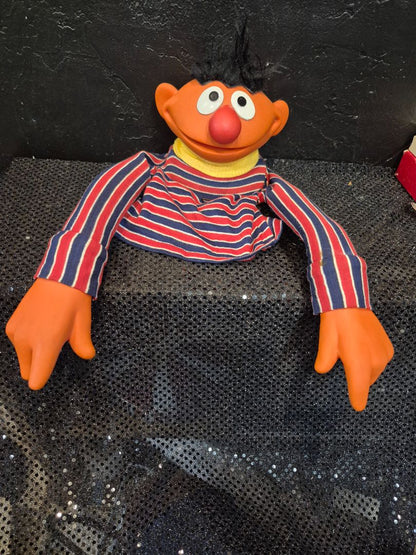 Orange w/Blue & Red Stripped Shirt  Vintage Sesame Street Ernie Hand Puppet, 6" × 18"
