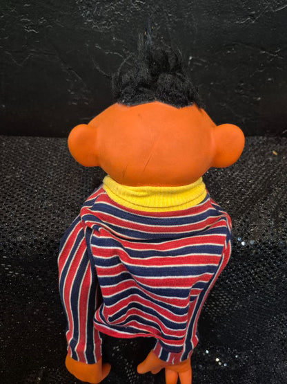 Orange w/Blue & Red Stripped Shirt  Vintage Sesame Street Ernie Hand Puppet, 6" × 18"