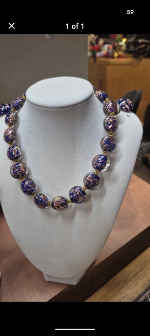 Vintage Murano Glass Necklace and clip on earrings