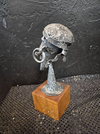 Metal Sculpture on Wooden Base