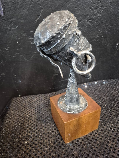 Metal Sculpture on Wooden Base