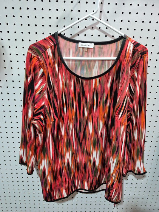 Red/Blk/Wht Calvin Klein Long Sleeve Shirt, 1X