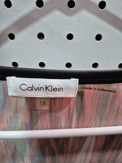 Red/Blk/Wht Calvin Klein Long Sleeve Shirt, 1X