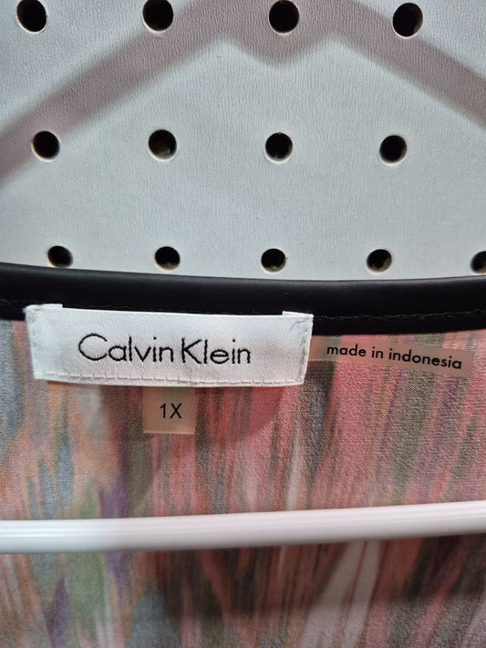 Red/Blk/Wht Calvin Klein Long Sleeve Shirt, 1X