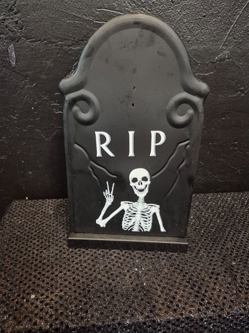 Black Celebrate Metal RIP Tombstone Table Decoration, 6" x 10"