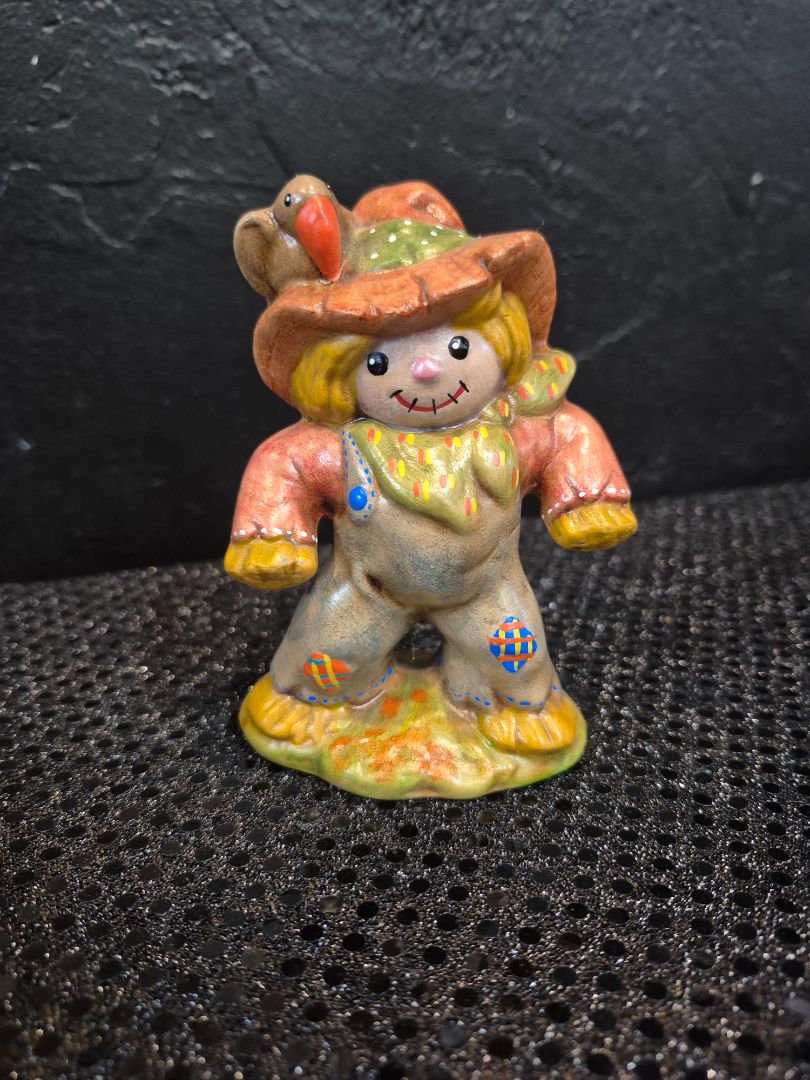 Hand-painted Ceramic Scarecrow Figurine, 3" × 2" × 4"