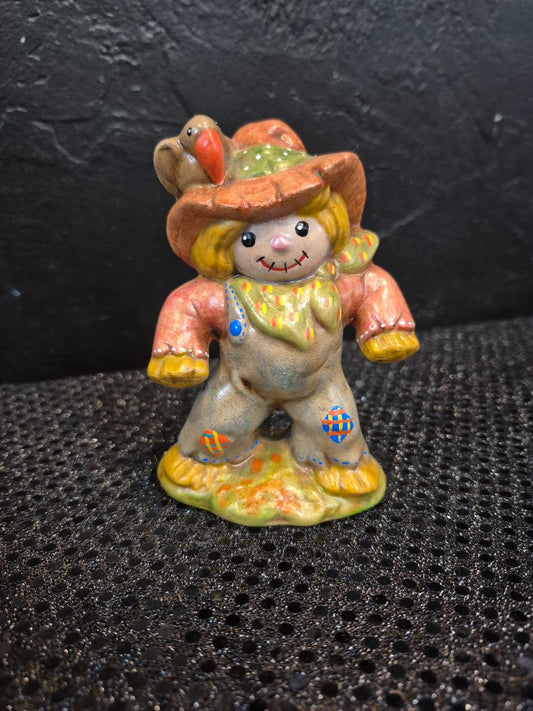 Hand-painted Ceramic Scarecrow Figurine, 3" × 2" × 4"
