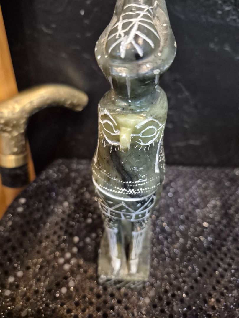 Vintage Hand Carved Stone Egyptian Horus God Bird Statue, 7"