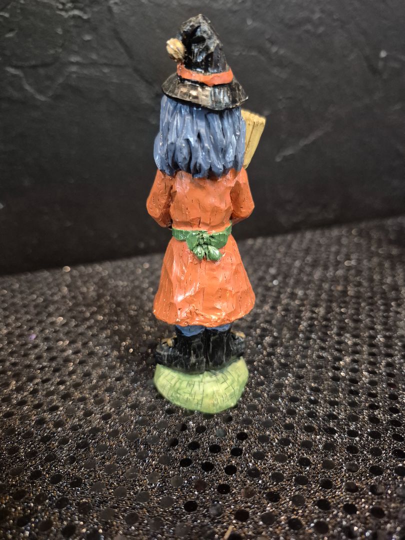 Folk Art Witch Holding Ghost Resin Figurine, 4.25