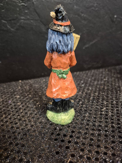 Folk Art Witch Holding Ghost Resin Figurine, 4.25