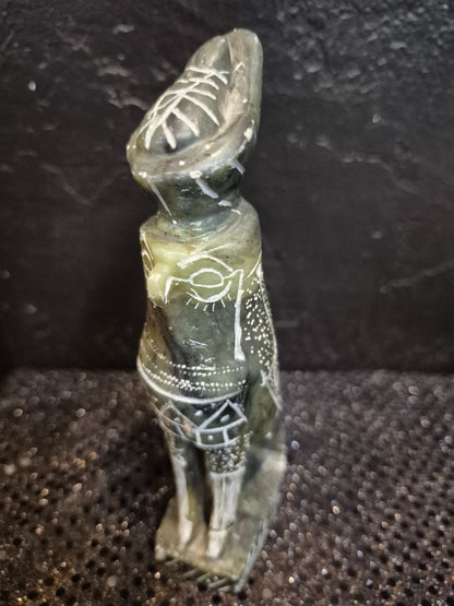 Vintage Hand Carved Stone Egyptian Horus God Bird Statue, 7"