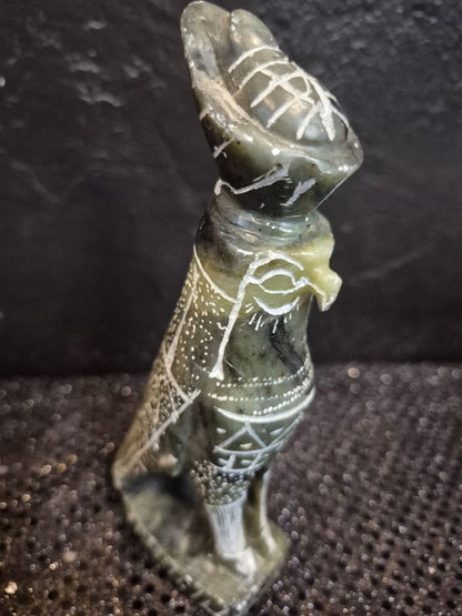 Vintage Hand Carved Stone Egyptian Horus God Bird Statue, 7"