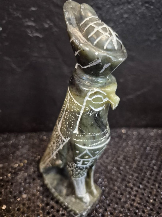 Vintage Hand Carved Stone Egyptian Horus God Bird Statue, 7"