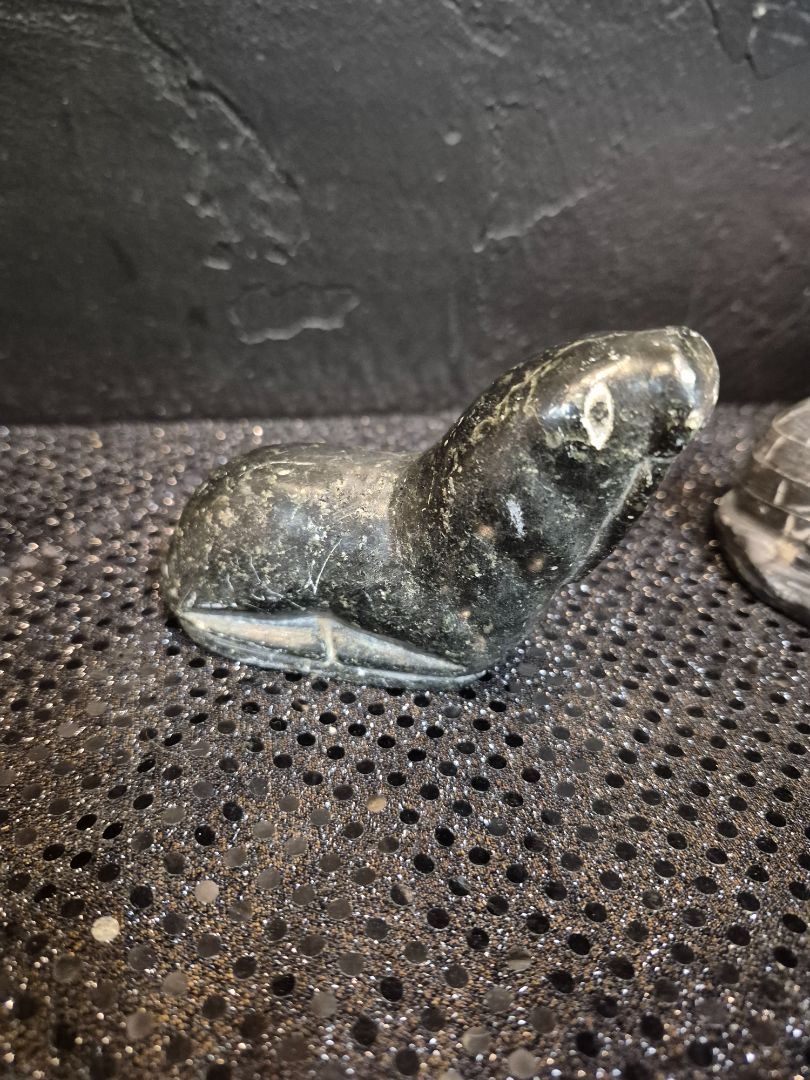 Walrus, Signed, Hand-Carved Soapstone, 4" × 3"