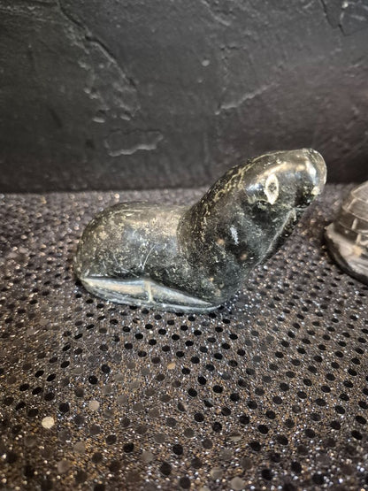 Walrus, Signed, Hand-Carved Soapstone, 4" × 3"