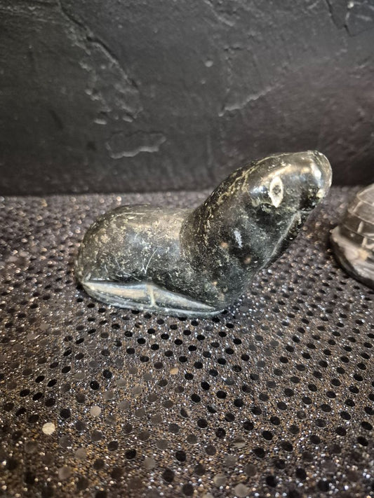 Walrus, Signed, Hand-Carved Soapstone, 4" × 3"