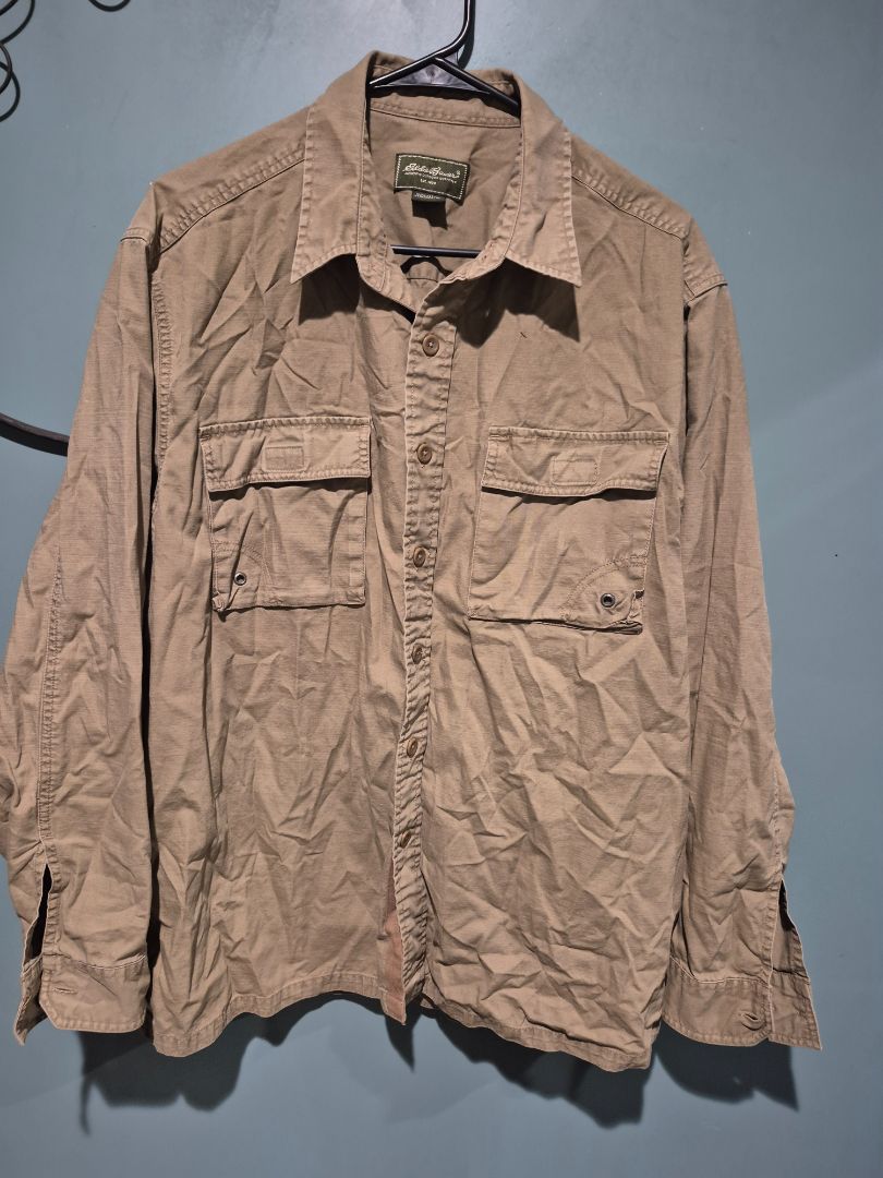 Tan Eddie Bauer Long Sleeve Button Shirt, L