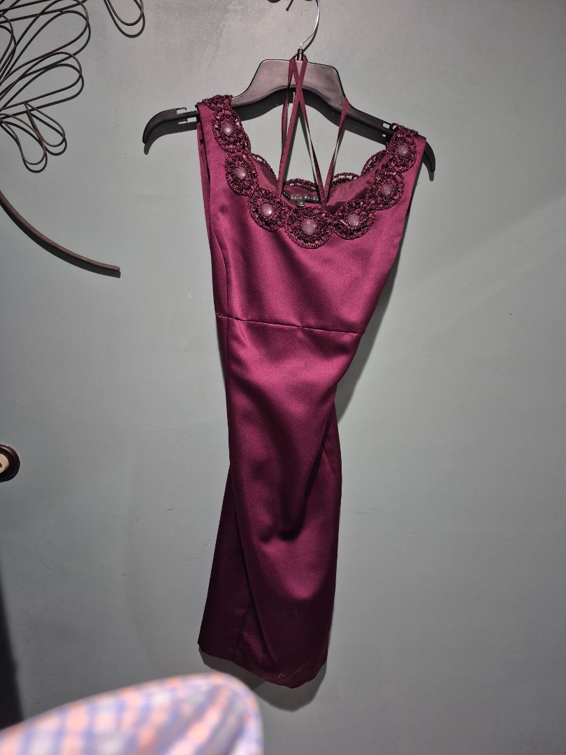 Plum Antonio Melani Beaded Satin Cocktail Dress, 12