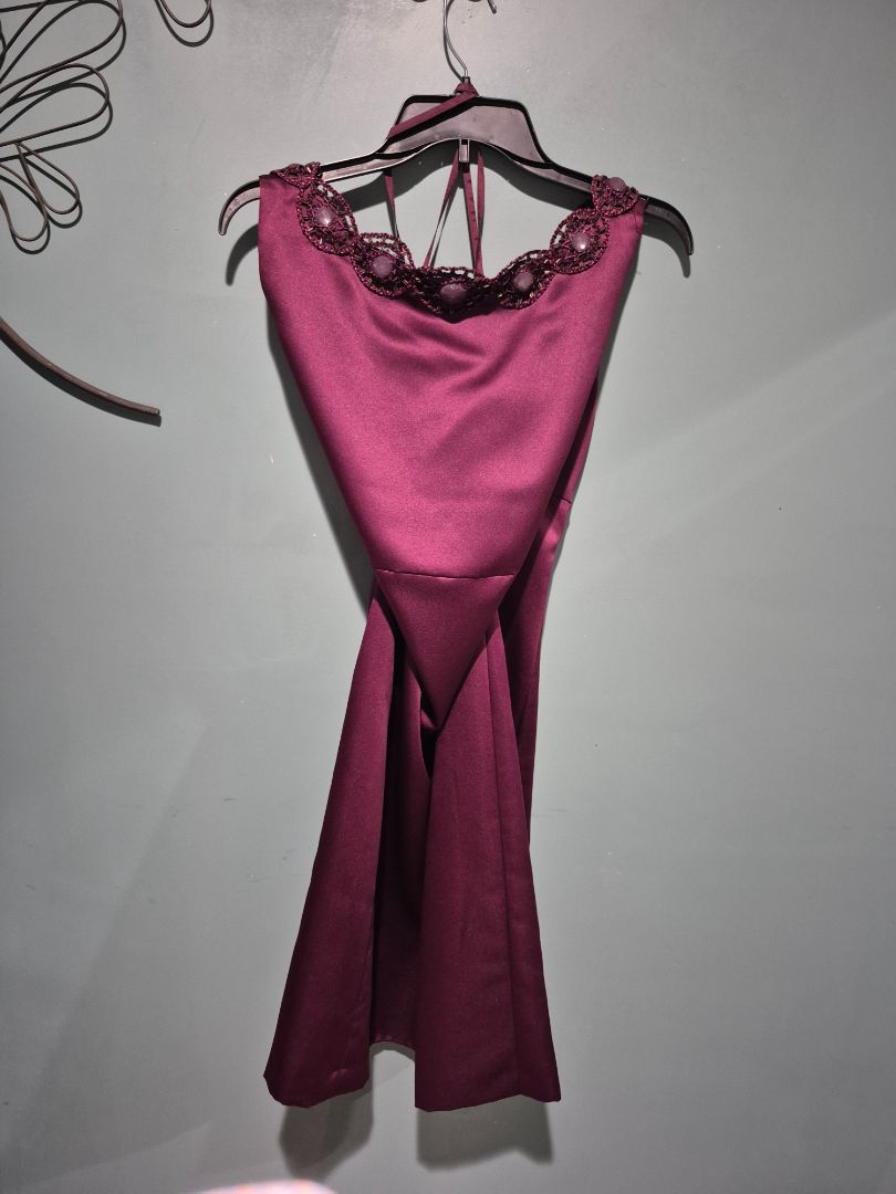 Plum Antonio Melani Beaded Satin Cocktail Dress, 12