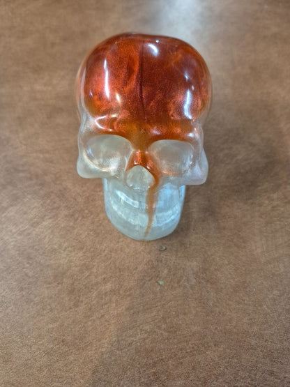Pearl White & Red Handmade Resin Skull Decoration, 3" × 4" × 3"