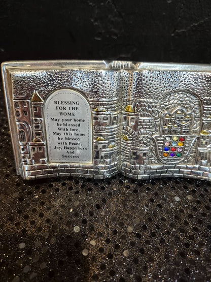 Silver-plated Amy Jerusalem Home Blessings Sign, 6.25" × 3"