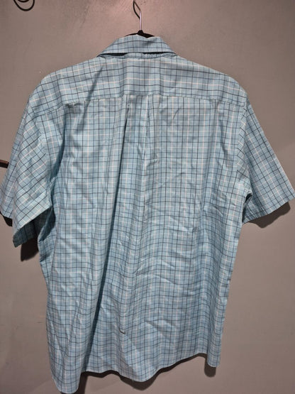 Blue LL Bean Short Sleeve Button Shirt, L Traditional Fit