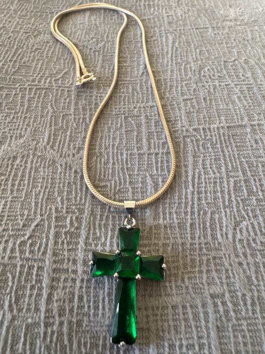 925 Emerald Cross Necklace