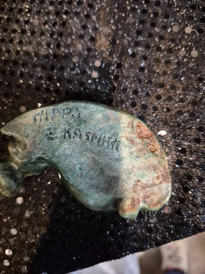 Green  Signed Serpentine Hippopotamus Sculpture, 3.5" × 1.5"