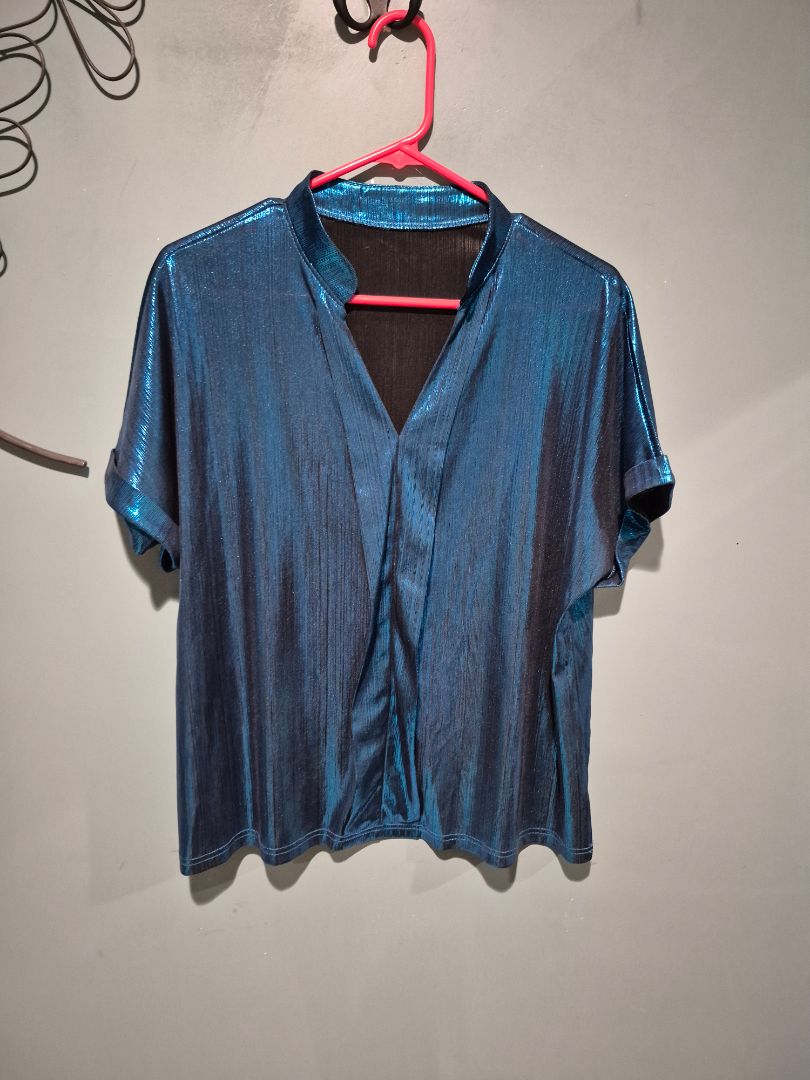 Metallic Blue Shein Top, XL