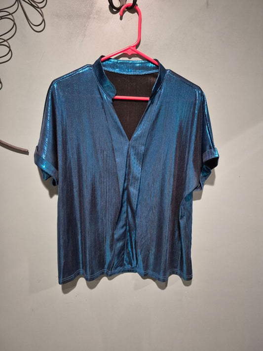 Metallic Blue Shein Top, XL