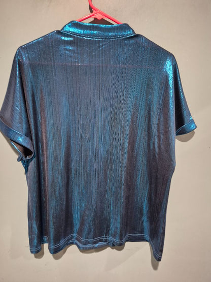 Metallic Blue Shein Top, XL