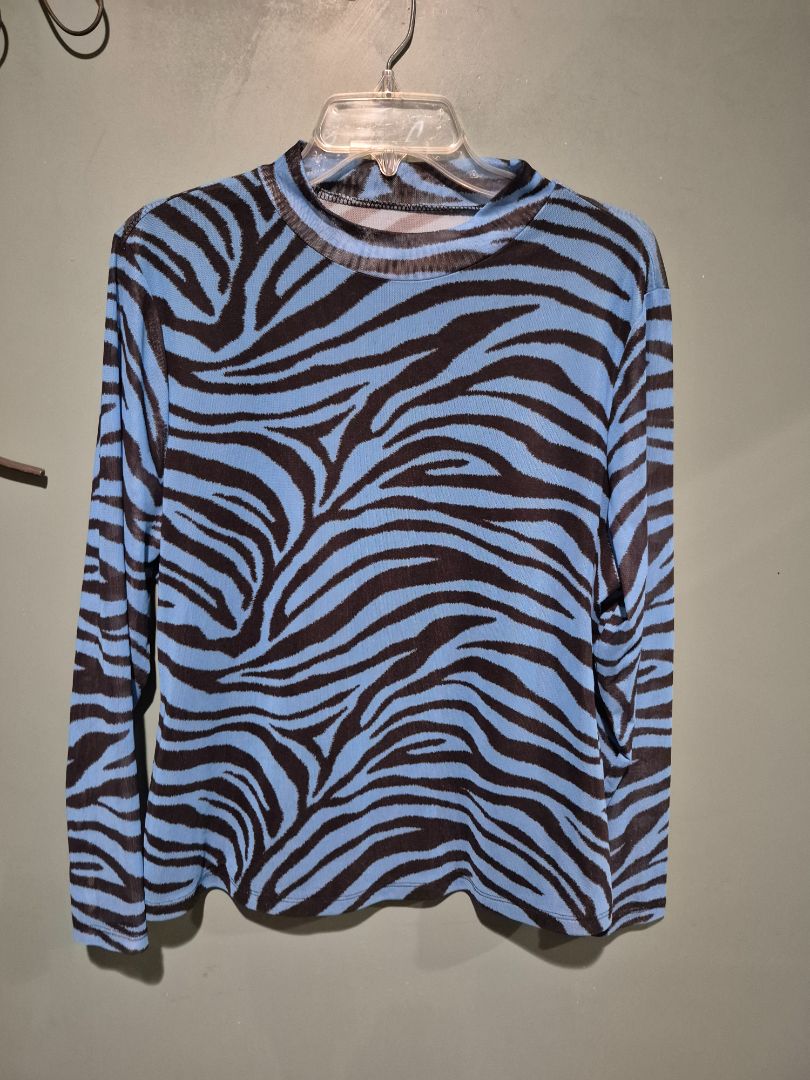 Blue Shein Animal Print Long Sleeve Shirt, 2XL