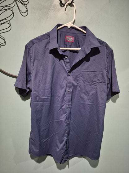 Navy Untuckit Short Sleeve Button Shirt, L