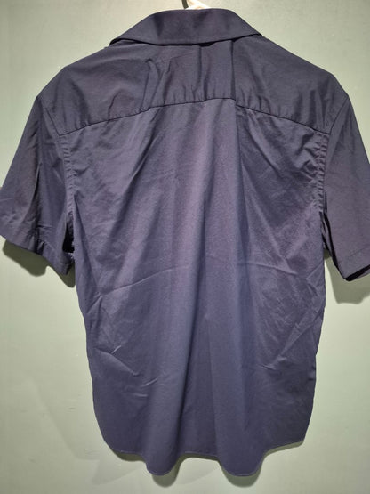 Navy Untuckit Short Sleeve Button Shirt, L