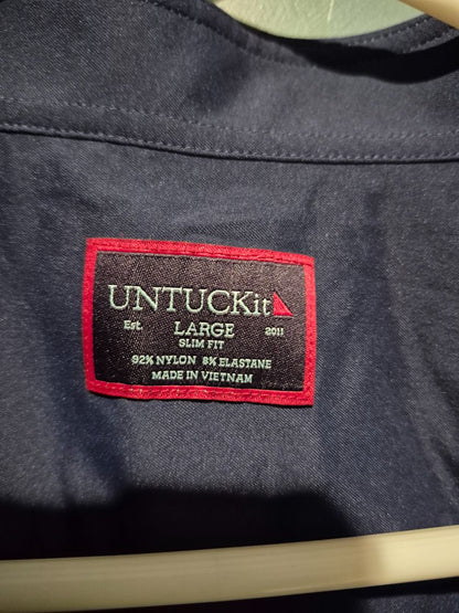 Navy Untuckit Short Sleeve Button Shirt, L