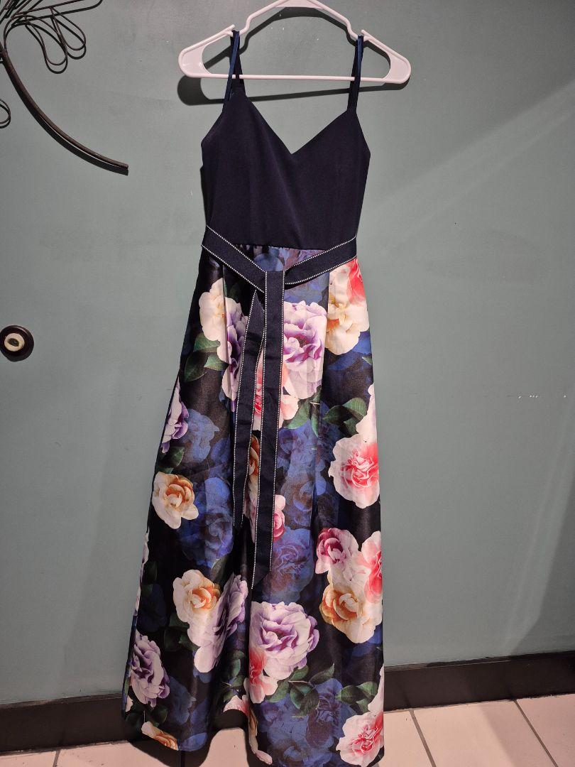 Navy Blue Floral Teeze Me Sleeveless Maxi Gown, 7/8