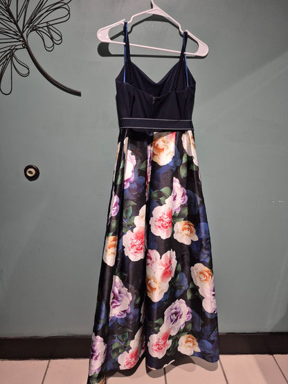Navy Blue Floral Teeze Me Sleeveless Maxi Gown, 7/8