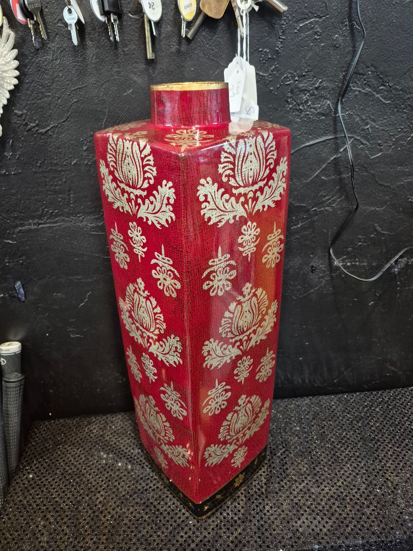 Red & Gold Square Vase, 5.25" × 19"