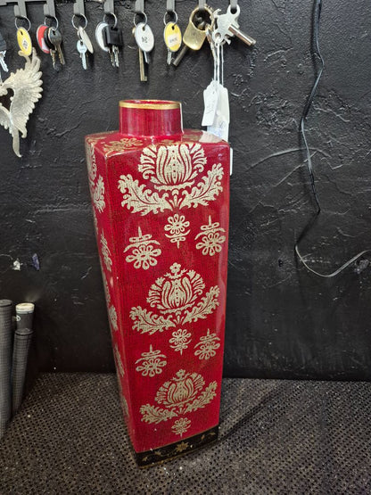 Red & Gold Square Vase, 5.25" × 19"