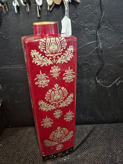 Red & Gold Square Vase, 5.25" × 19"