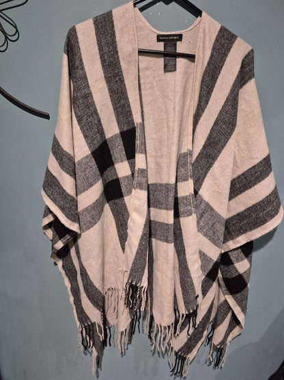 Cream & Black  Cashmere Blend Wrap, One Size