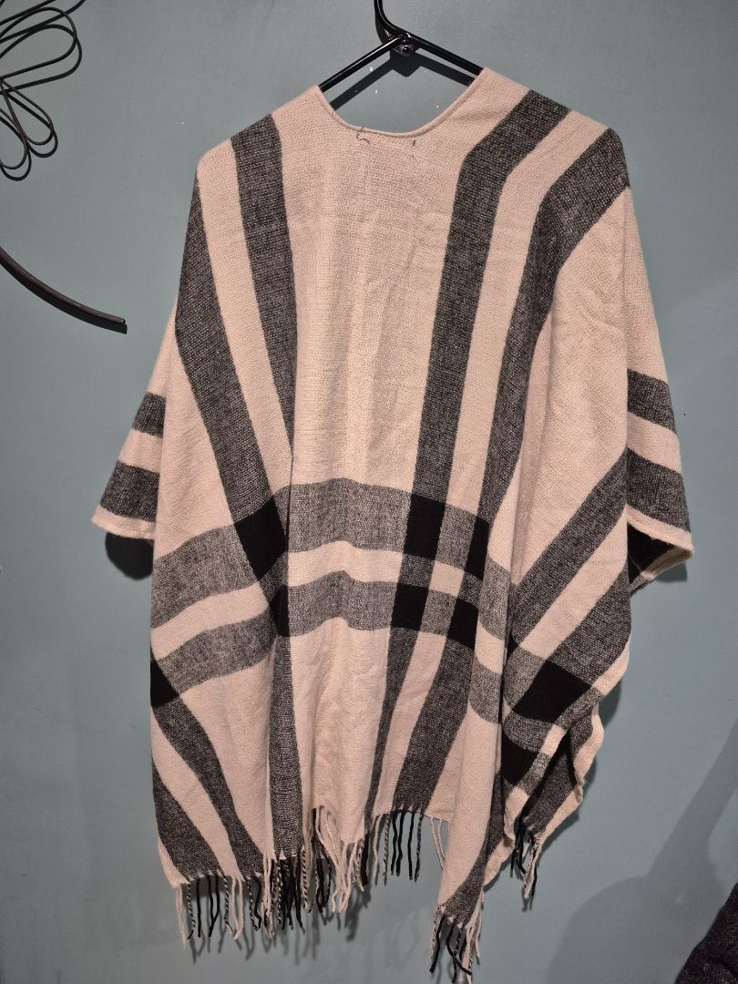 Cream & Black  Cashmere Blend Wrap, One Size