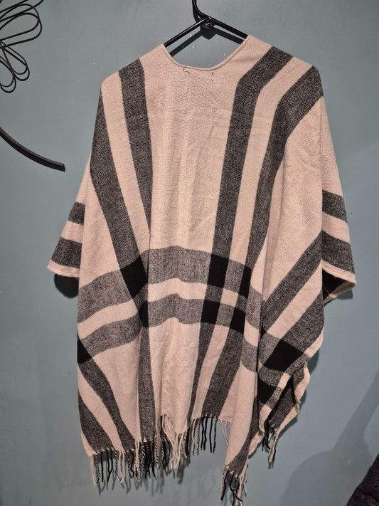 Cream & Black  Cashmere Blend Wrap, One Size