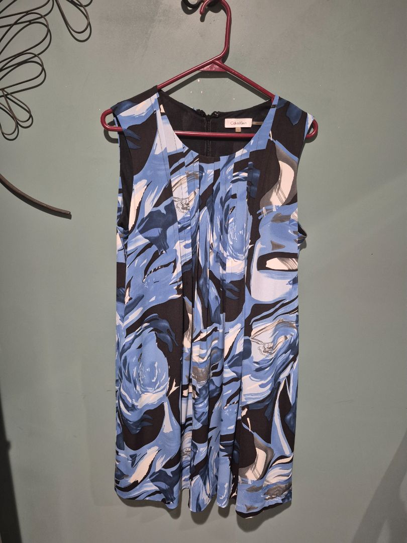 Blue Print Calvin Klein Sleeveless Knee-lengthed Dress, L
