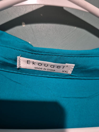 Teal Ekouaer Oversized Shirt Womens Roll Tab Sleeves Rayon Blouse, XXL