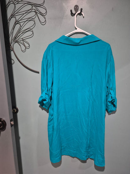 Teal Ekouaer Oversized Shirt Womens Roll Tab Sleeves Rayon Blouse, XXL