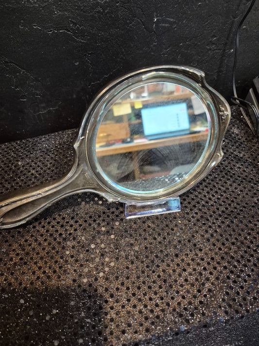 Antique Handheld mirror, Fleur-de-Lis Lily Silverplate Vanity