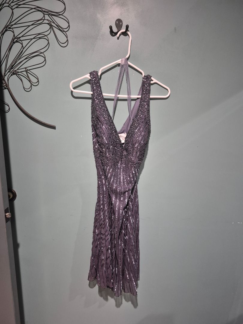 Grey  Vintage Patra Silk Beaded Cocktail Mini Dress, 16
